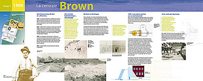 panneau montrant les étapes historiques et le fonctionnement de la centrale Brown